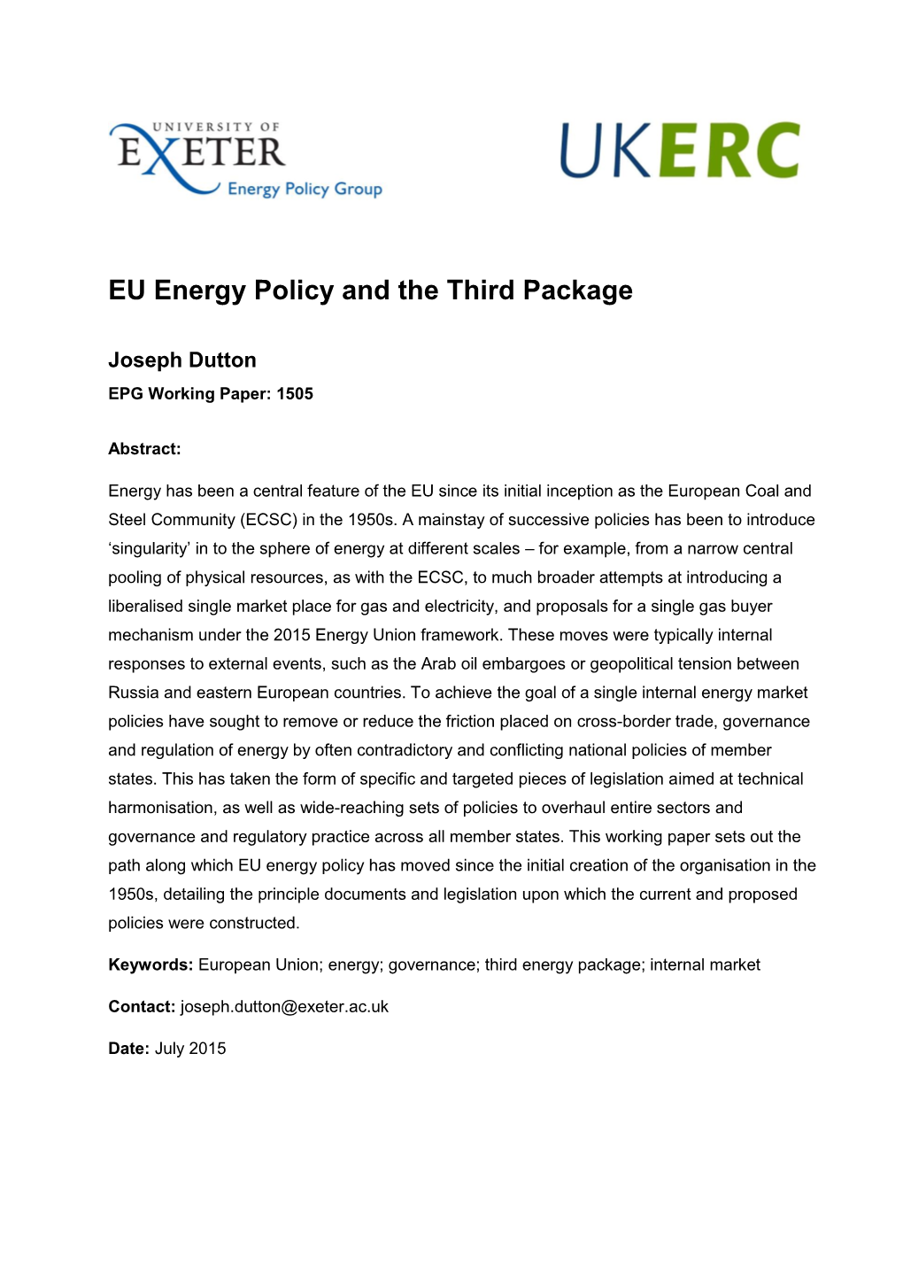 EU Energy Policy and the Third Package