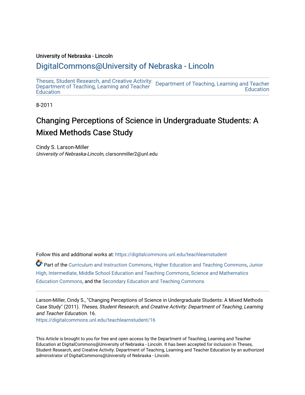 Changing Perceptions of Science in Undergraduate Students: a Mixed Methods Case Study