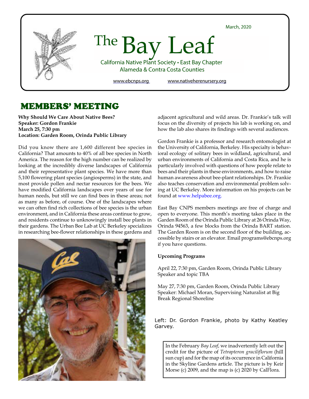 The Bay Leaf California Native Plant Society • East Bay Chapter Alameda & Contra Costa Counties