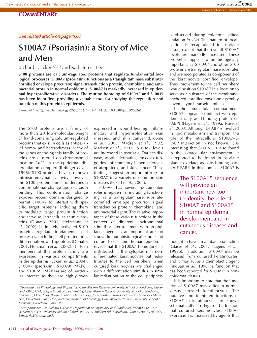 S100A7 (Psoriasin): a Story of Mice Tissue, Except That the Overall S100A7 Levels Are Markedly Increased