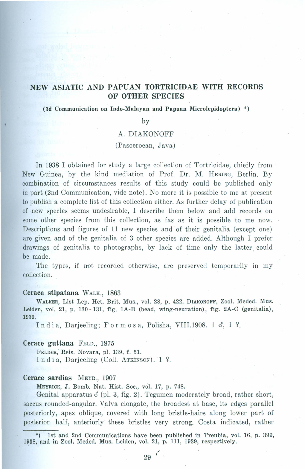 New Asiatic and Papuan Tortricidae with Records of Other Species