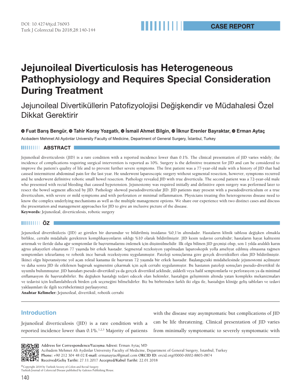Jejunoileal Diverticulosis Has Heterogeneous Pathophysiology