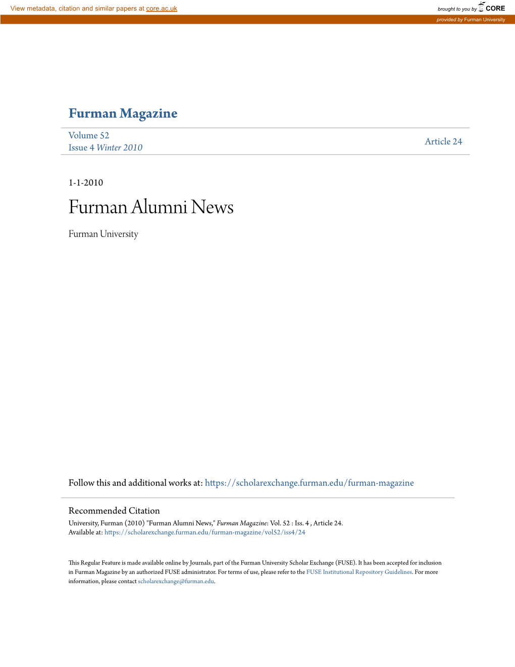 Furman Alumni News Furman University