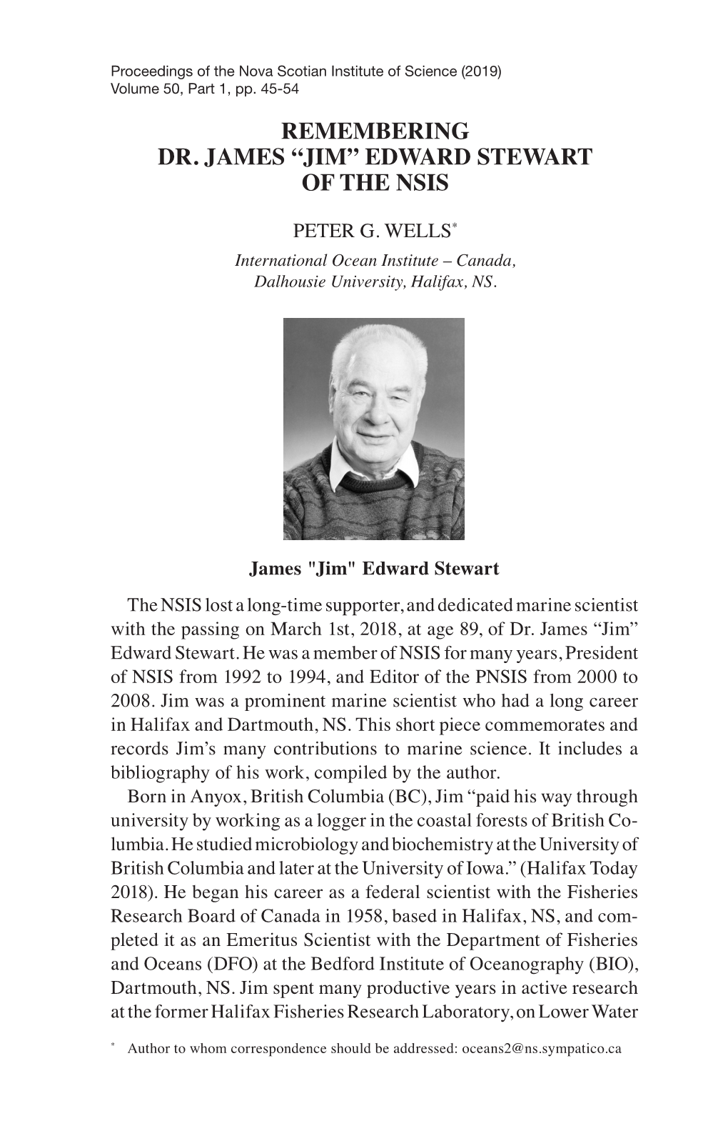 Remembering Dr. James “Jim” Edward Stewart of the Nsis