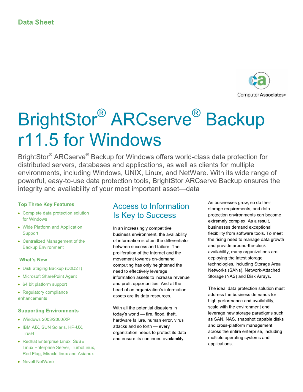 Brightstor Arcserve Backup R11.5 for Windows Beta