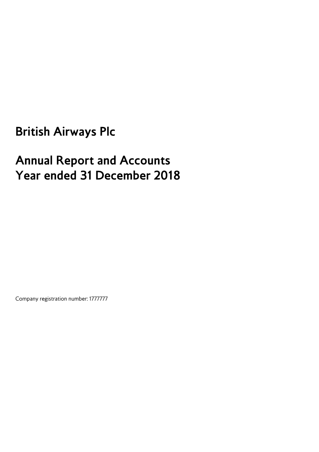 British Airways Plc Annual Report and Accounts Year Ended 31 December