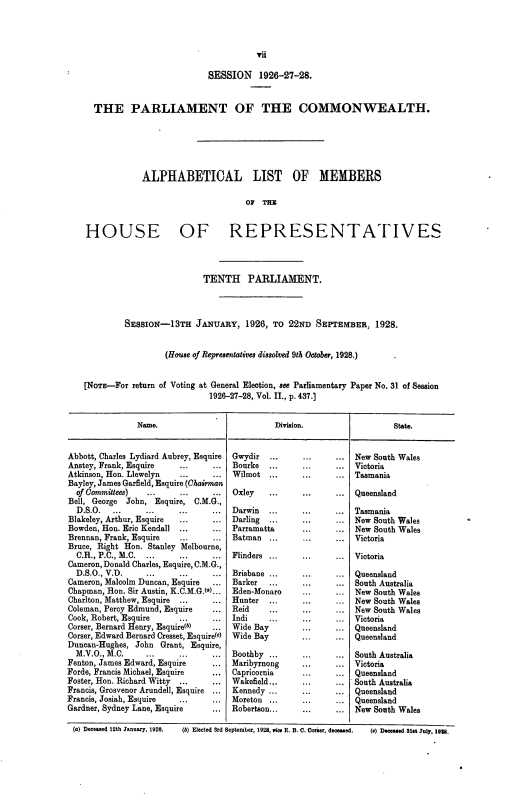 House of Representatives