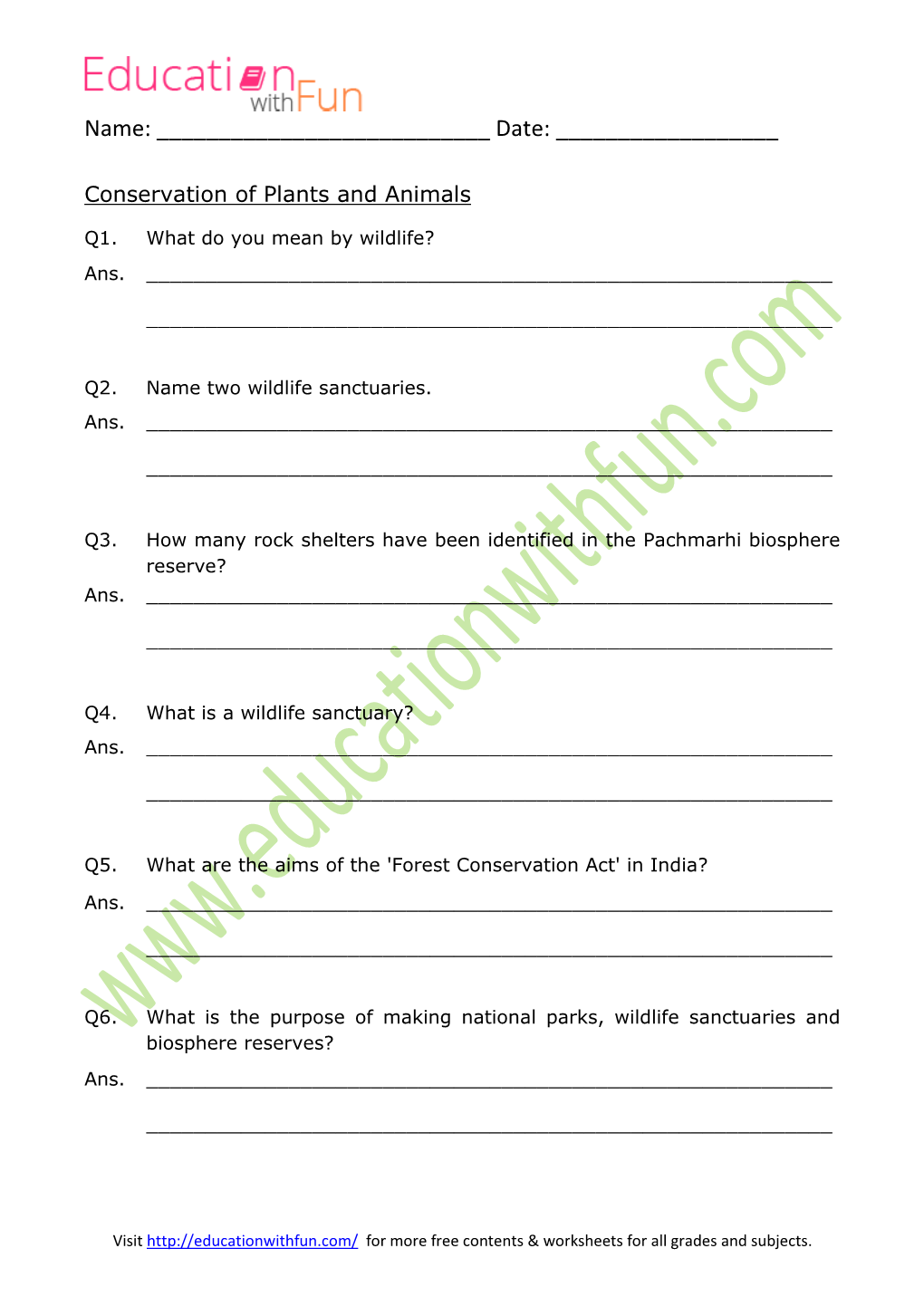 Conservation of Plants and Animals Worksheet 3.Pdf