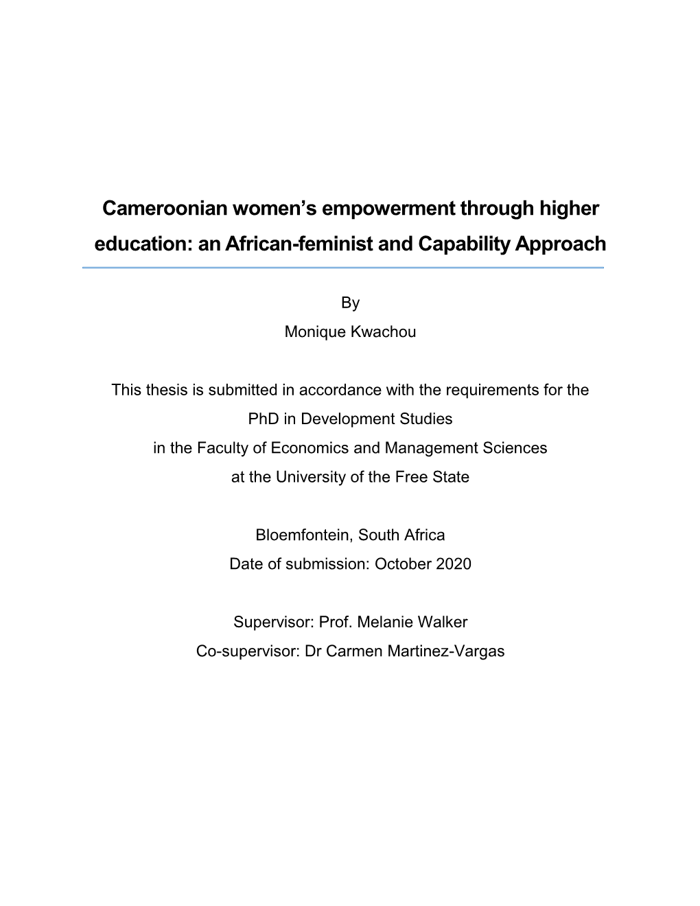 Cameroonian Women's Empowerment Through Higher Education