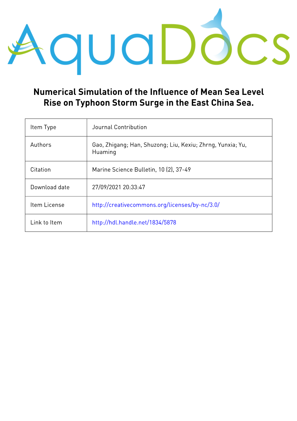 Numerical Simulation of the Influence of Mean Sea Level Rise on Typhoon Storm Surge in the East China Sea