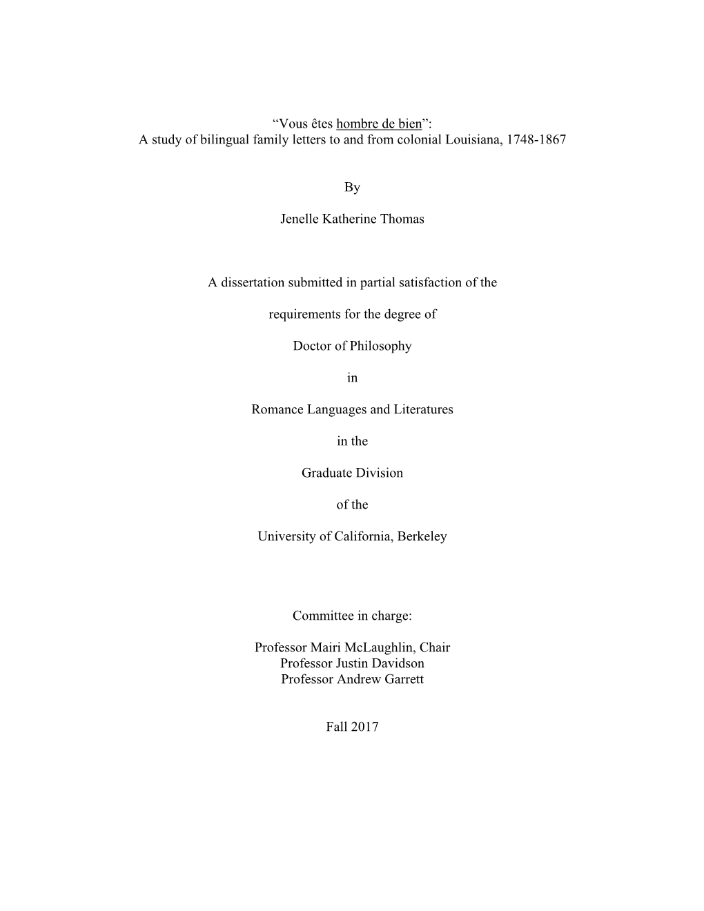 A Study of Bilingual Family Letters to and from Colonial Louisiana, 1748-1867