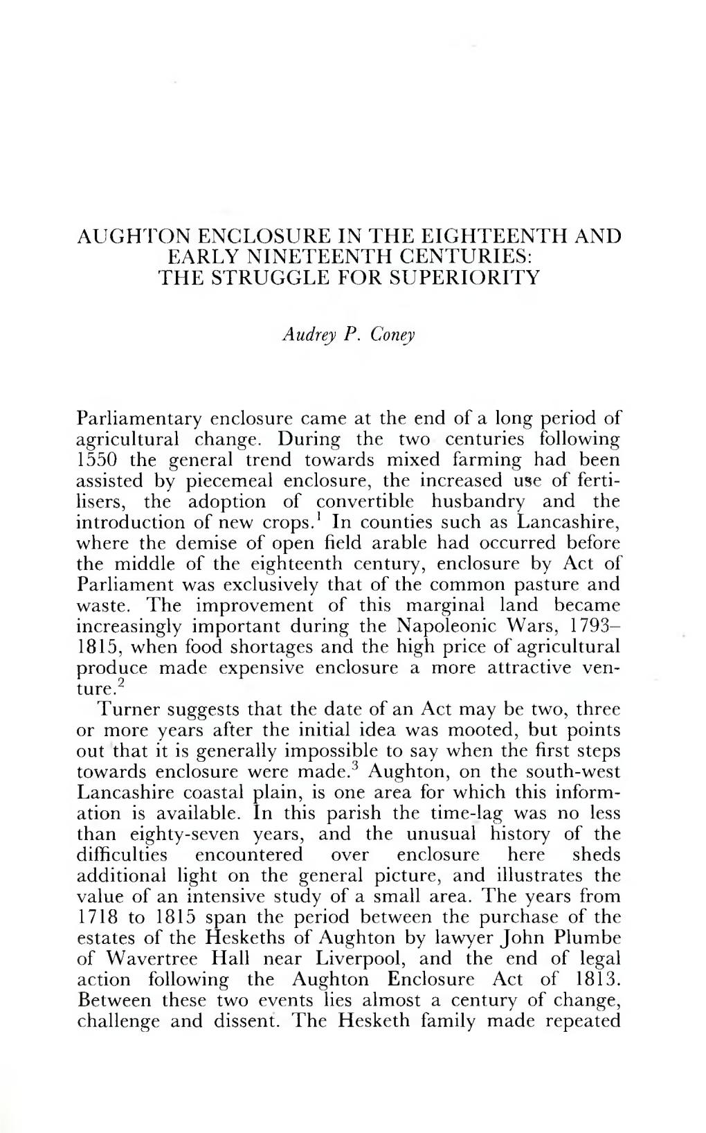 Aughton Enclosure in the Eighteenth and Early Nineteenth Centuries: the Struggle for Superiority