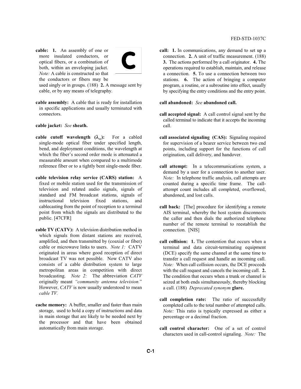 FED-STD-1037C Cable: 1