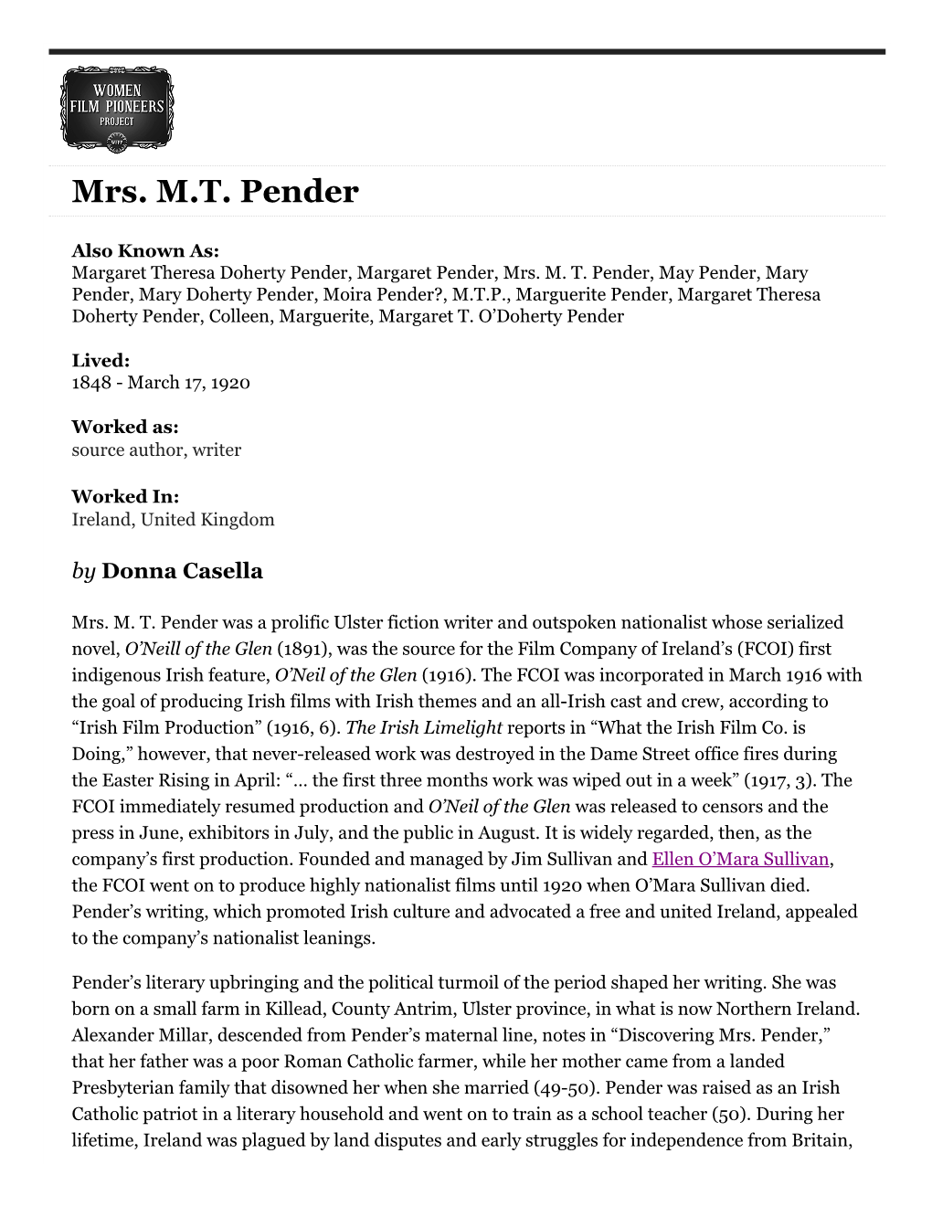 Mrs. M.T. Pender