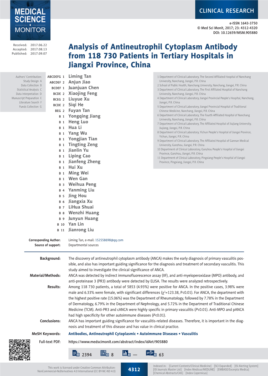 Analysis of Antineutrophil Cytoplasm Antibody from 118 730 Patients In