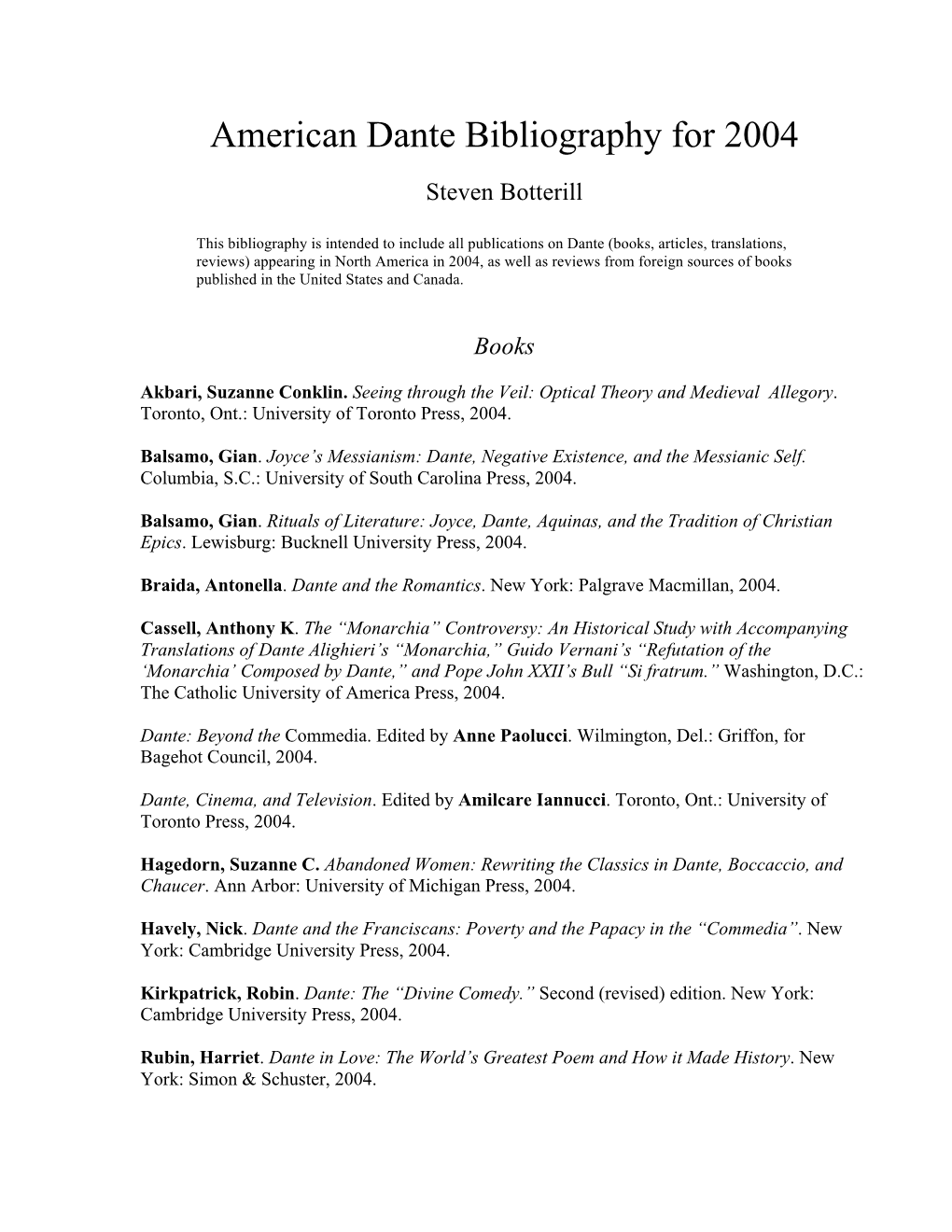 American Dante Bibliography for 2004.Pdf