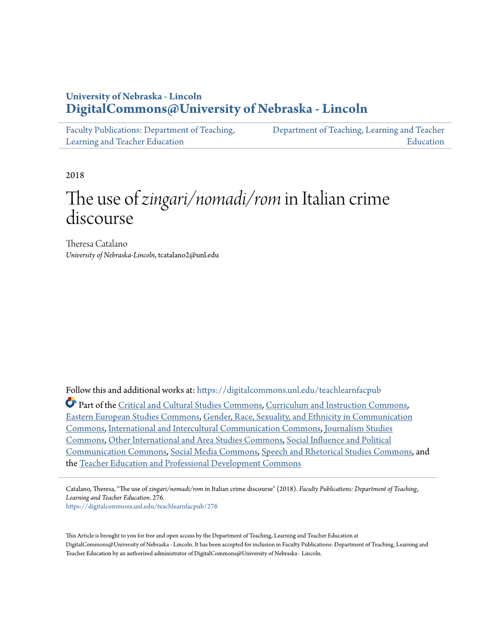 The Use of &lt;I&gt;Zingari/Nomadi/Rom&lt;/I&gt; in Italian Crime Discourse