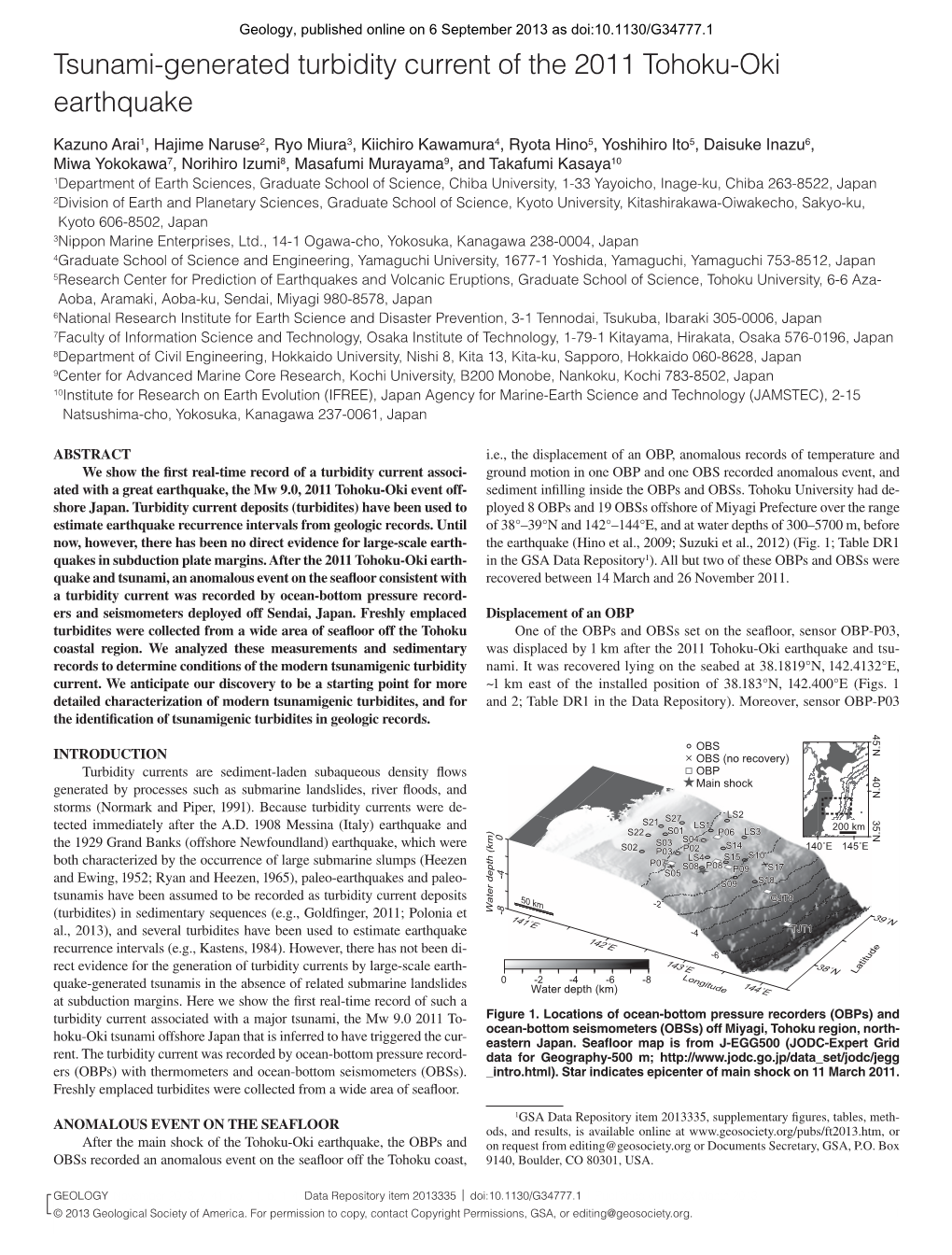 Tsunami-Generated Turbidity Current of the 2011 Tohoku-Oki Earthquake