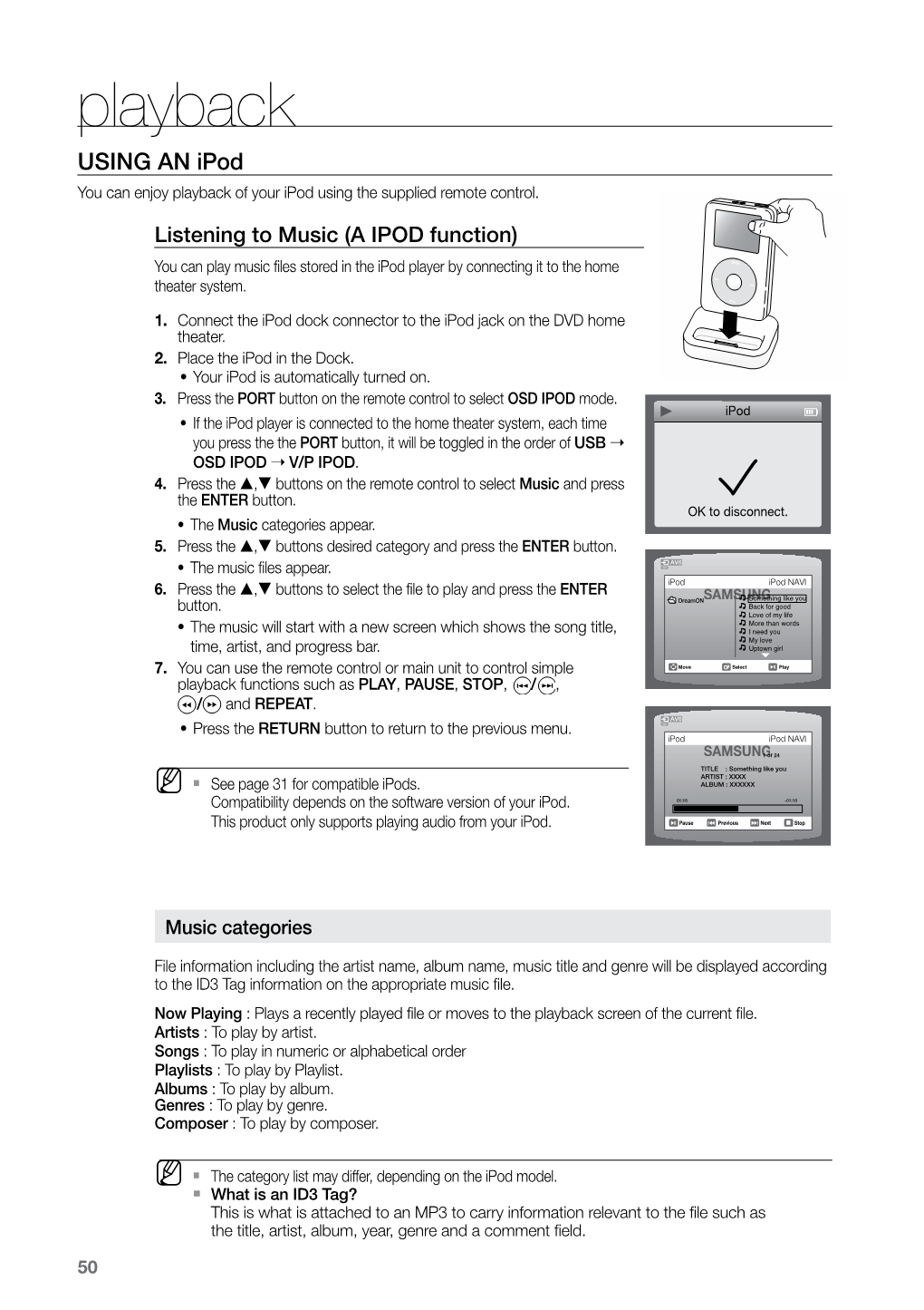 Playback Using an Ipod You Can Enjoy Playback of Your Ipod Using the Supplied Remote Control