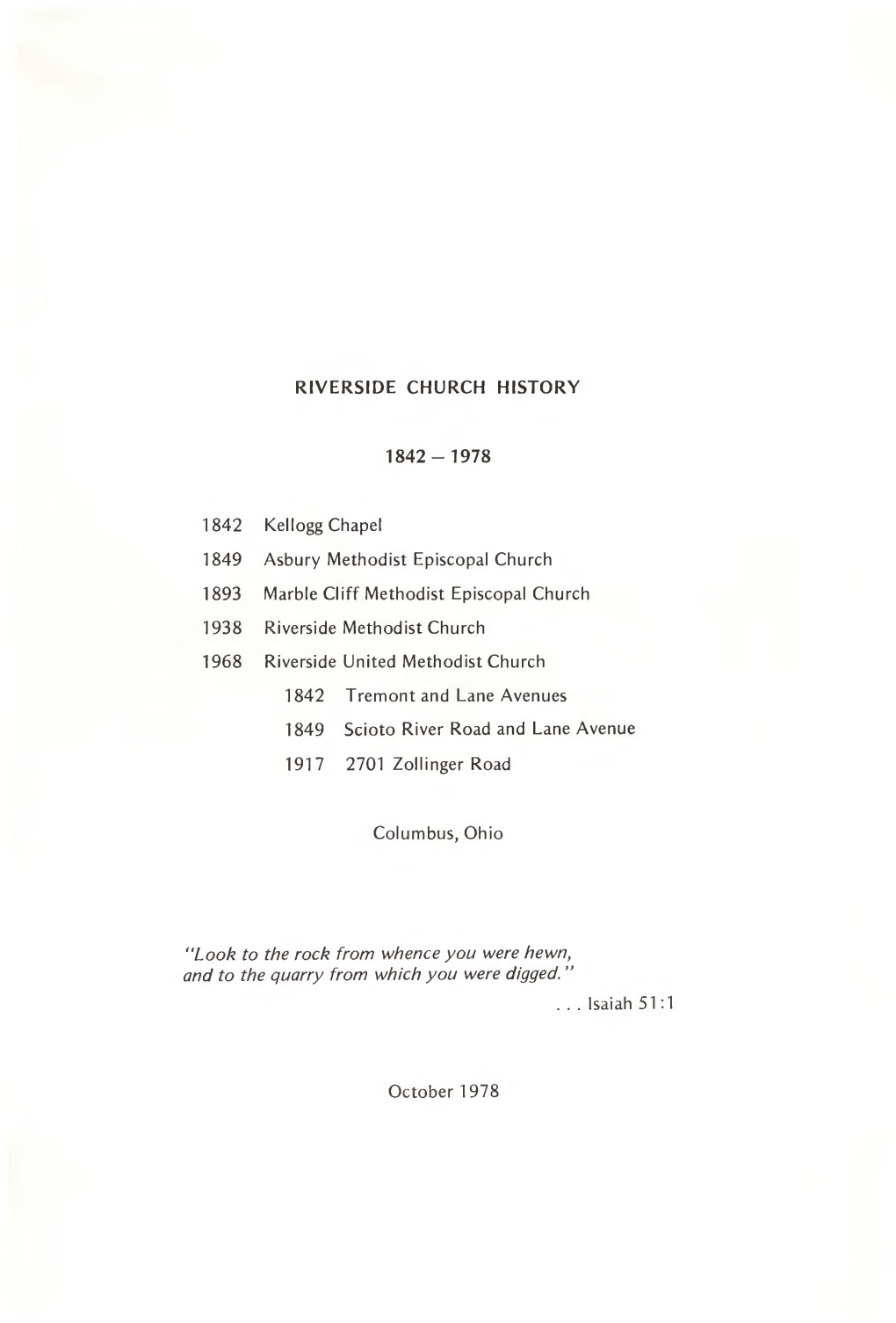 Riverside Church History 1842-1992