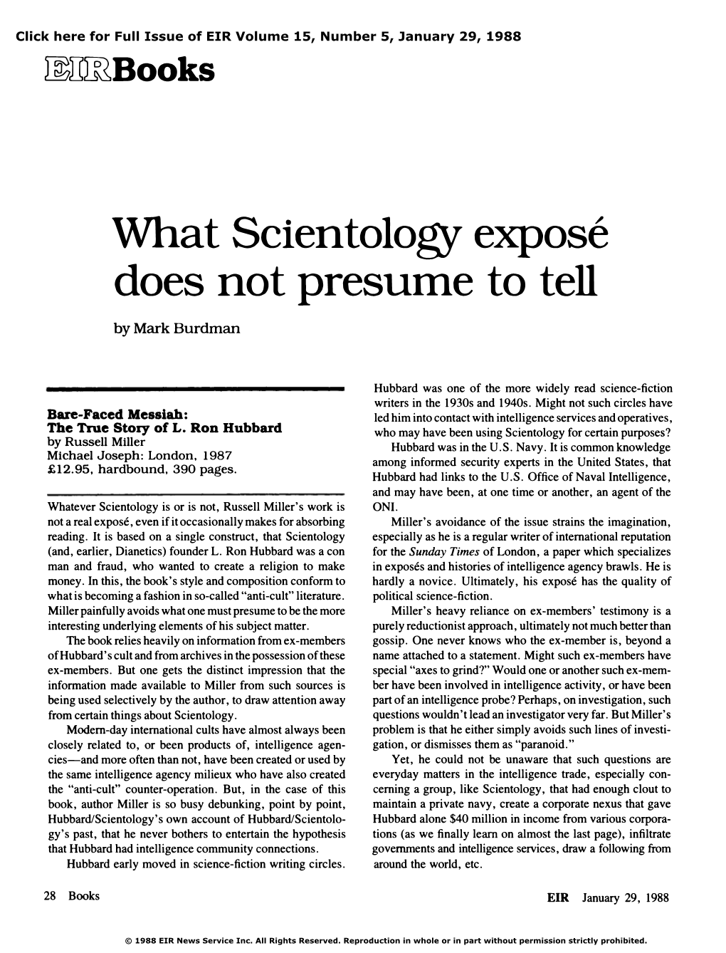 What Scientology Exposé Does Not Presume to Tell