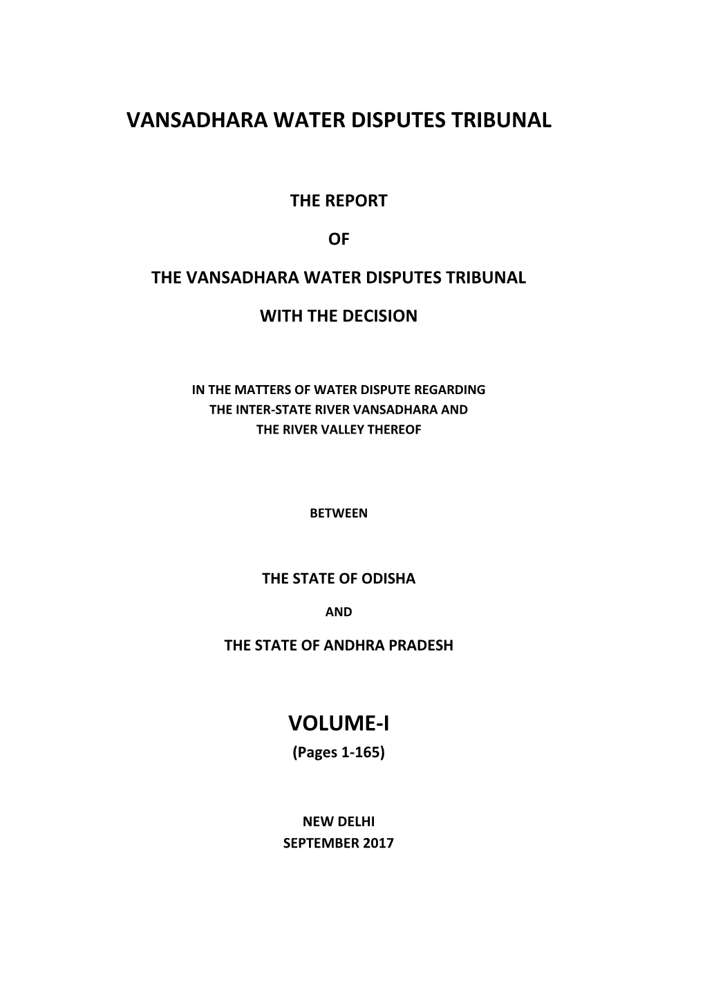 Vansadhara Water Disputes Tribunal Volume-I