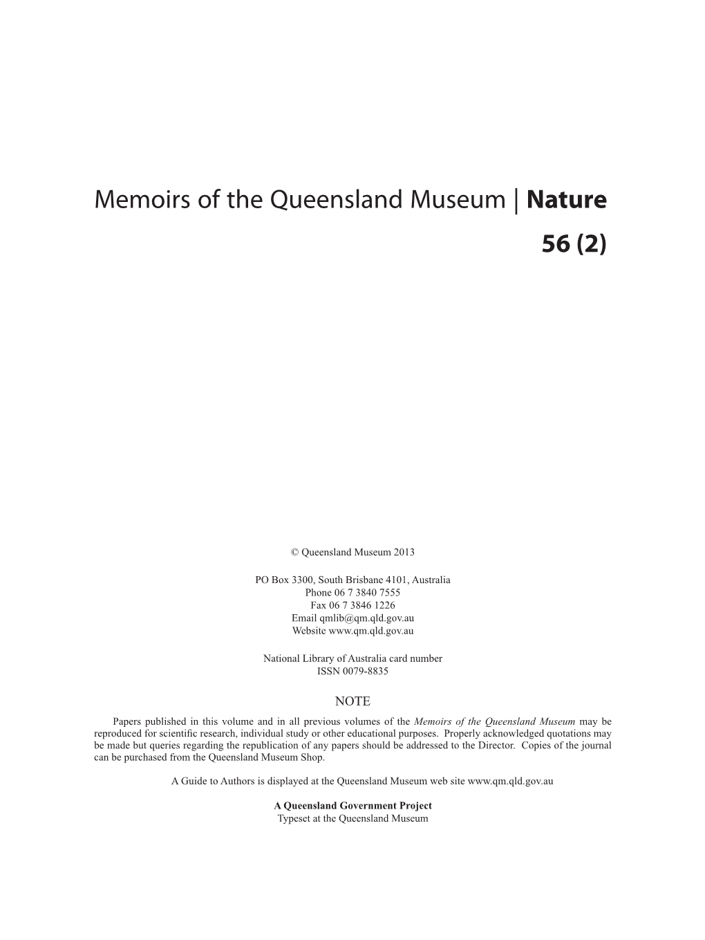 Memoirs of the Queensland Museum (ISSN 0079-8835)