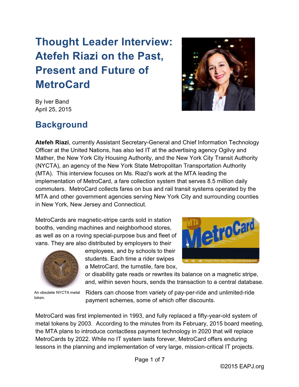 Thought Leader Interview: Atefeh Riazi on the Past, Present and Future of Metrocard
