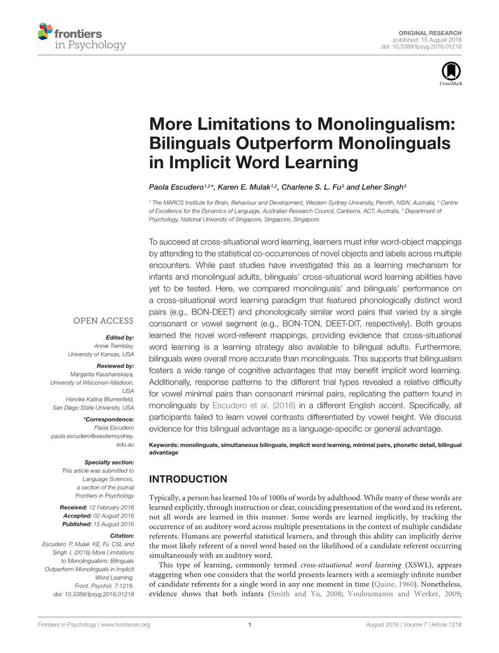 Bilinguals Outperform Monolinguals in Implicit Word Learning