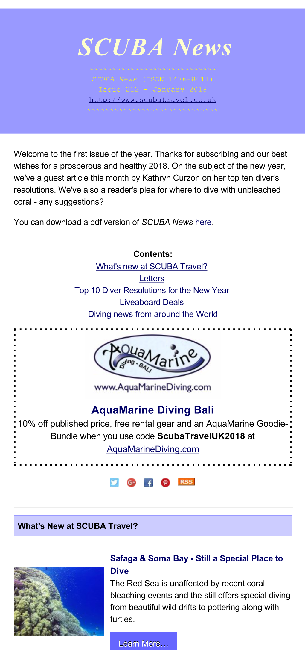 SCUBA News ~~~~~~~~~~~~~~~~~~~~~~~~~~~~ SCUBA News (ISSN 1476­8011) Issue 212 ­ January 2018 ~~~~~~~~~~~~~~~~~~~~~~~~~~~~~