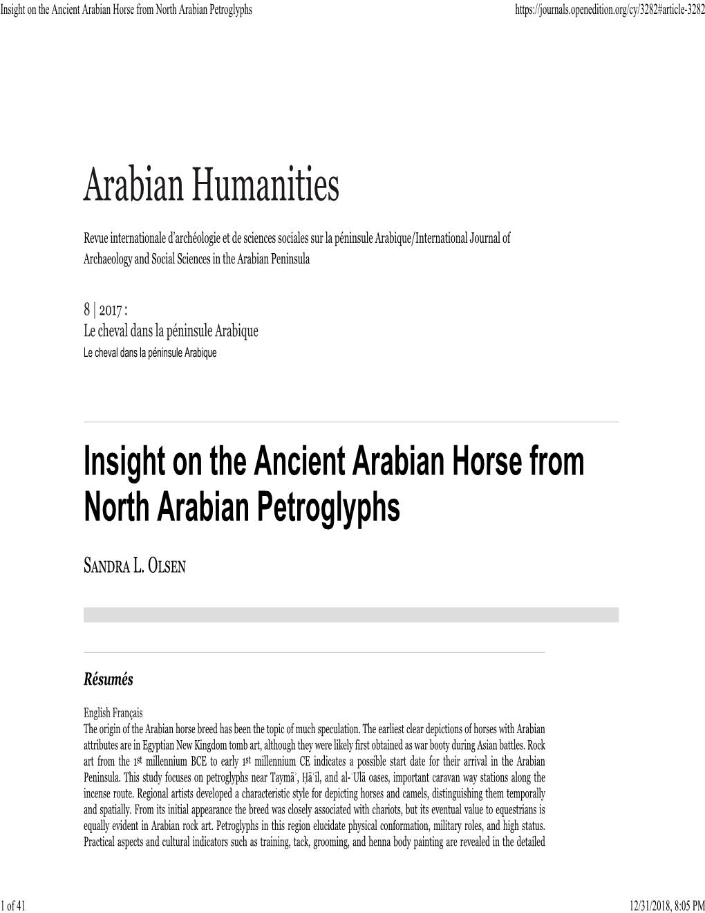 Insight on the Ancient Arabian Horse from North Arabian Petroglyphs