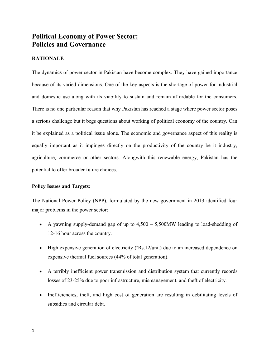 Political Economy of Power Sector