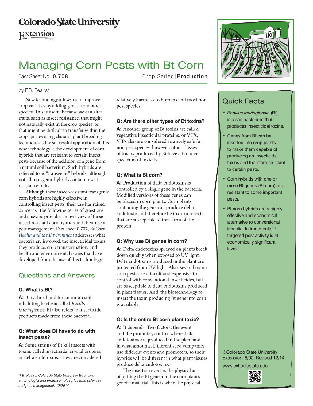 Managing Corn Pests with Bt Corn Fact Sheet No