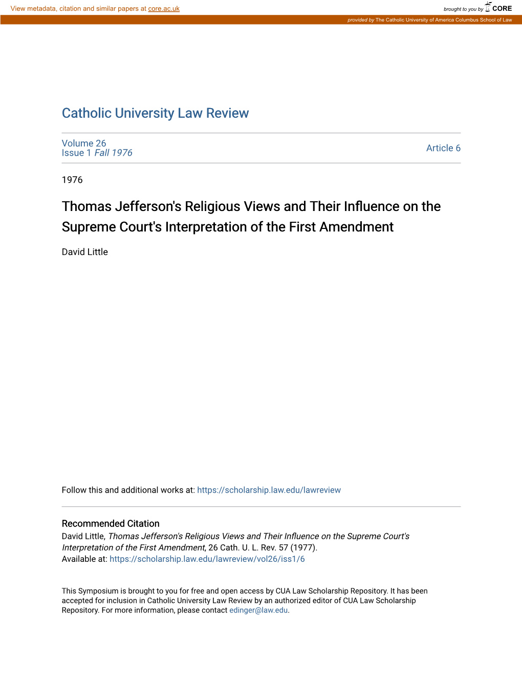 Thomas Jefferson's Religious Views and Their Influence on the Supreme Court's Interpretation of the First Amendment