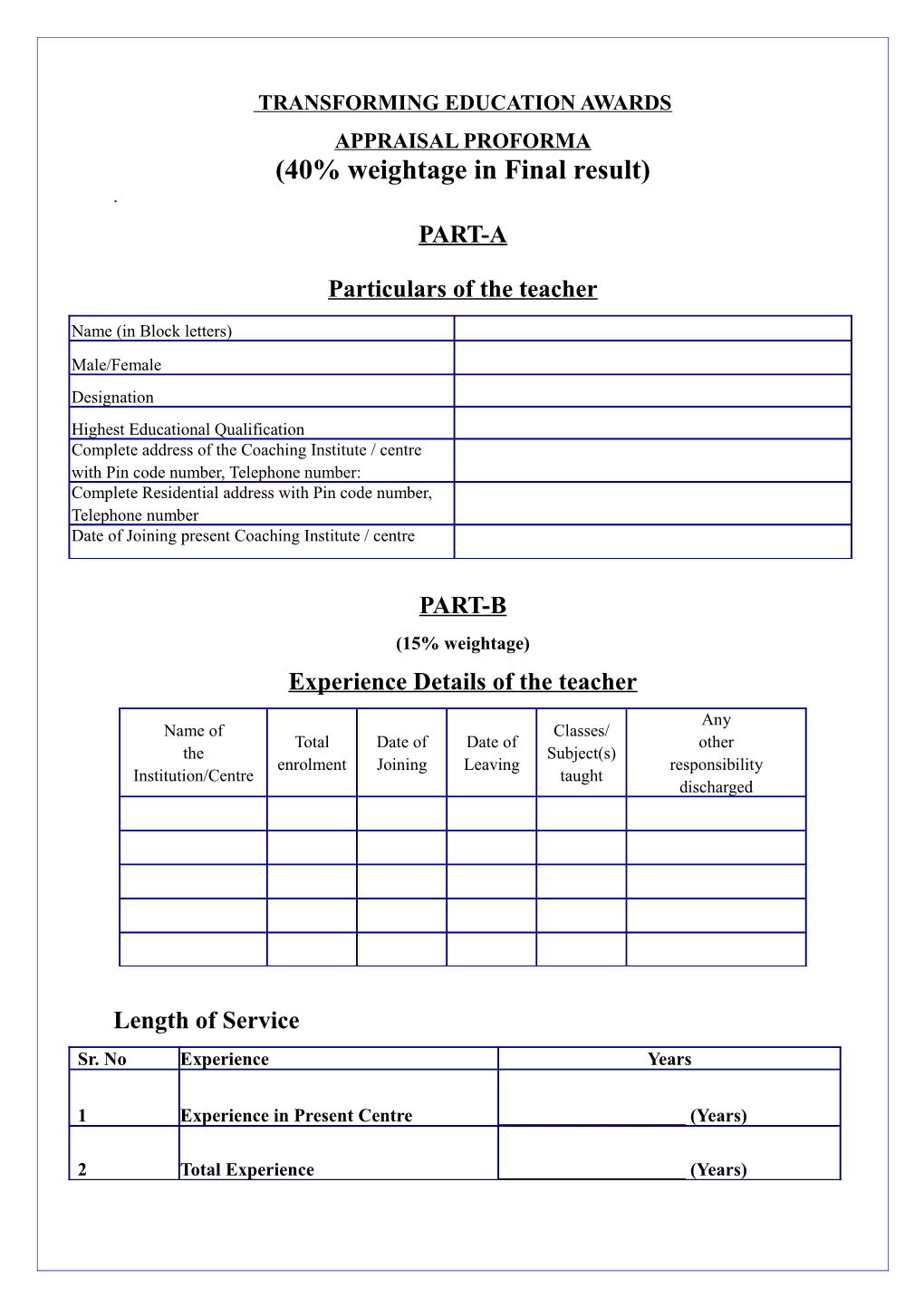 Appraisal Proforma