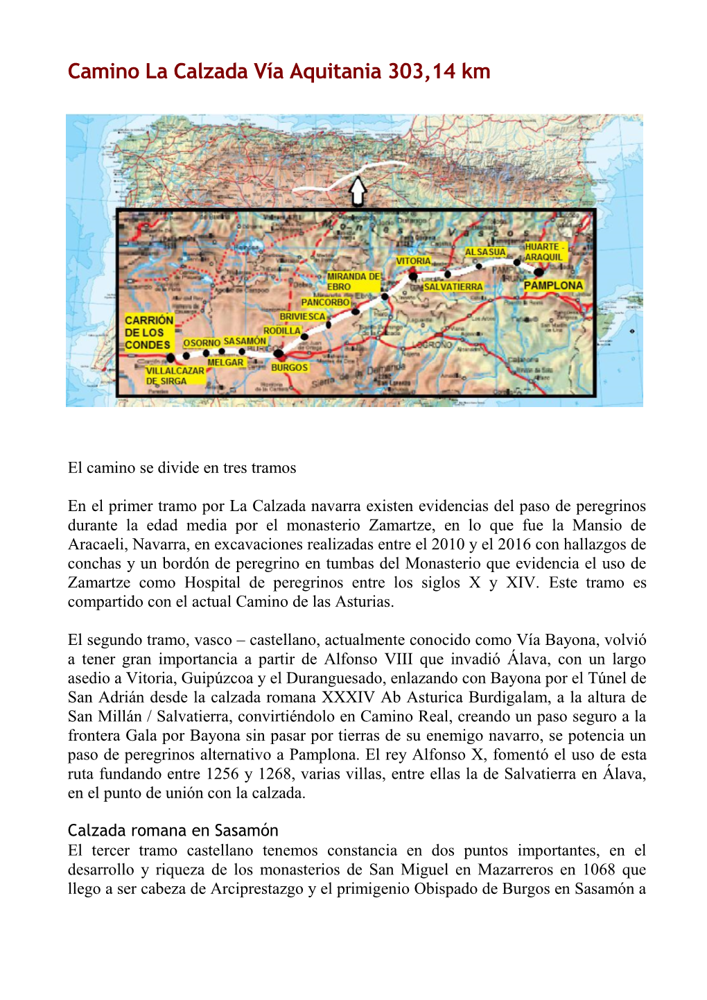 Camino La Calzada Vía Aquitania 303,14 Km