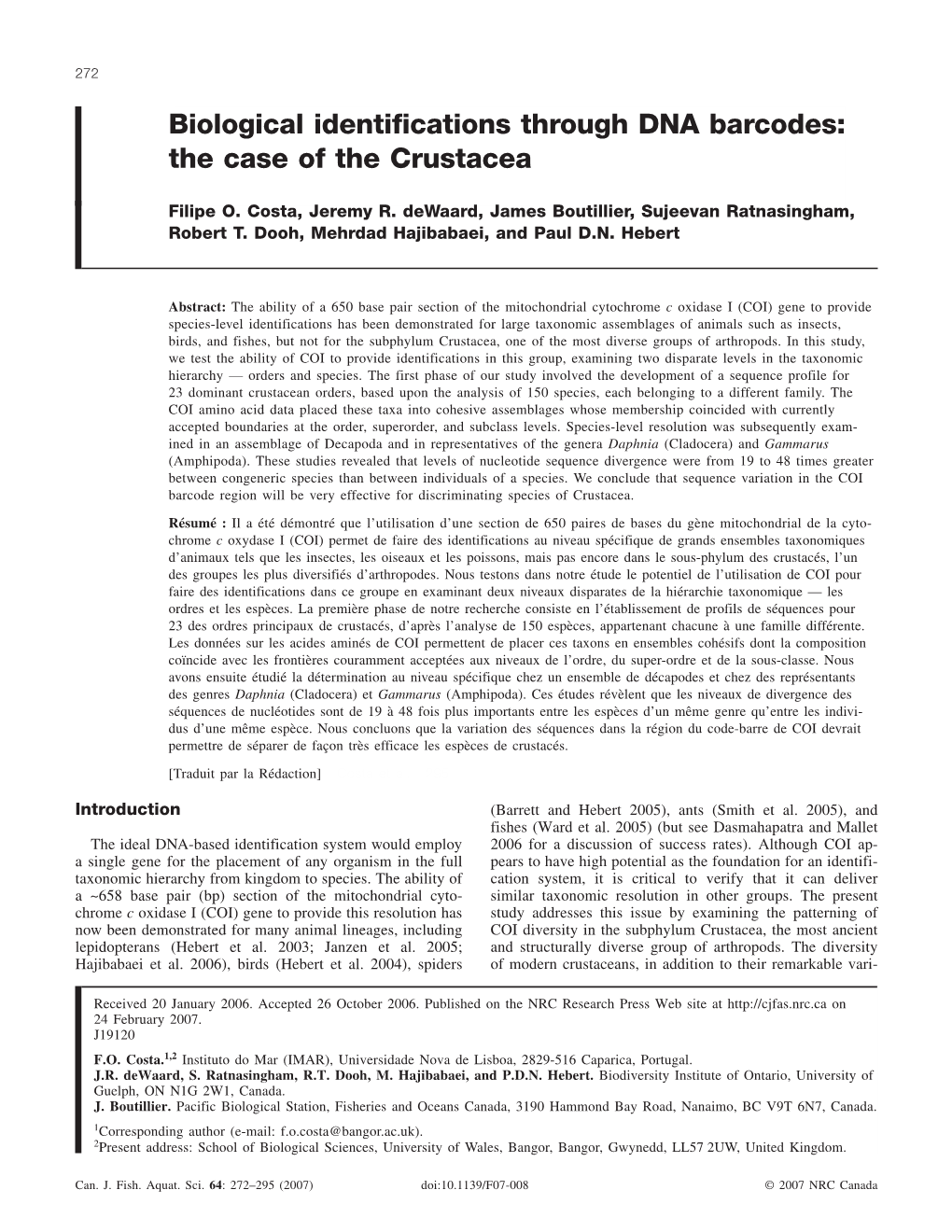 Biological Identifications Through DNA Barcodes: the Case of the Crustacea