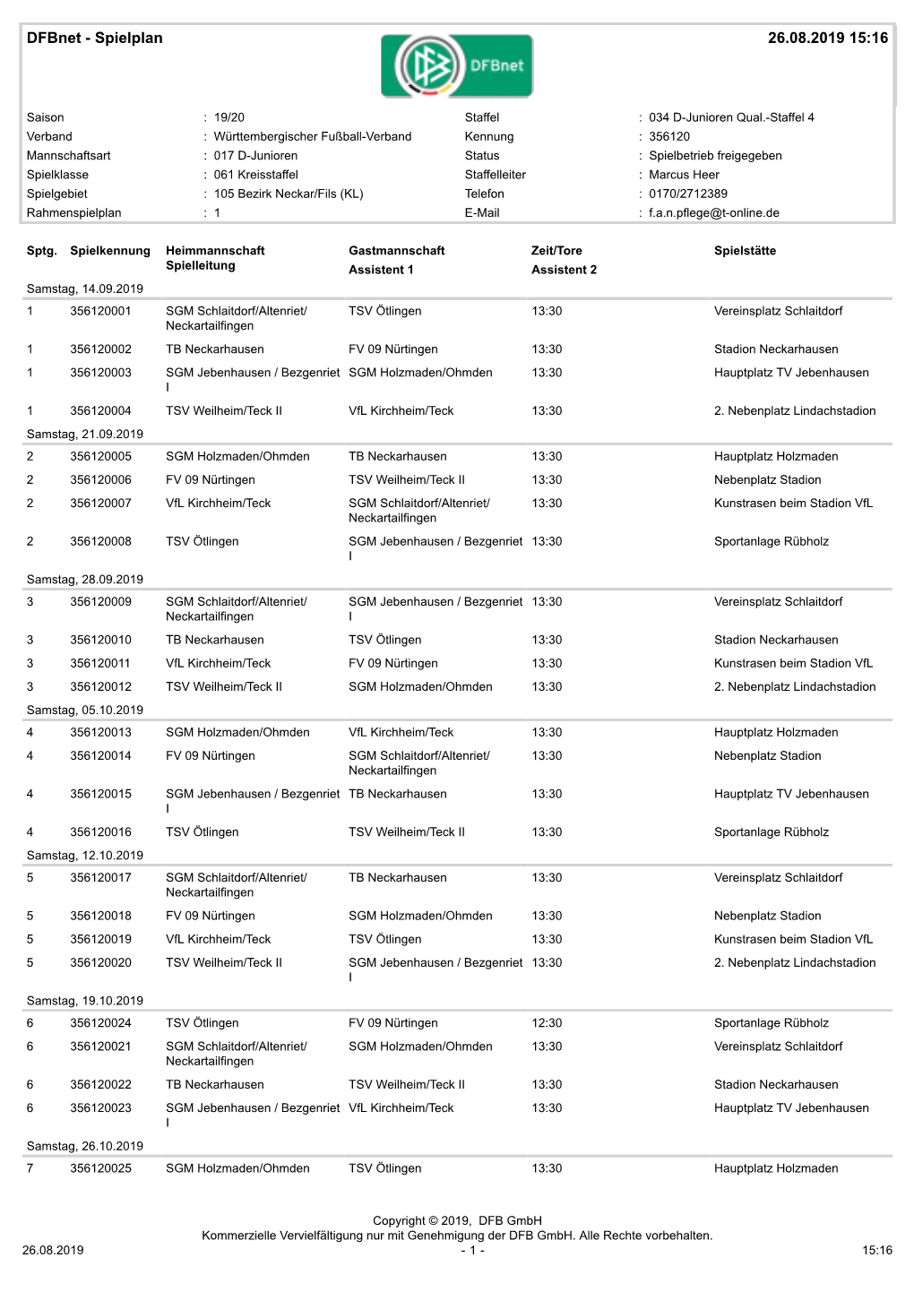 Dfbnet - Spielplan 26.08.2019 15:16