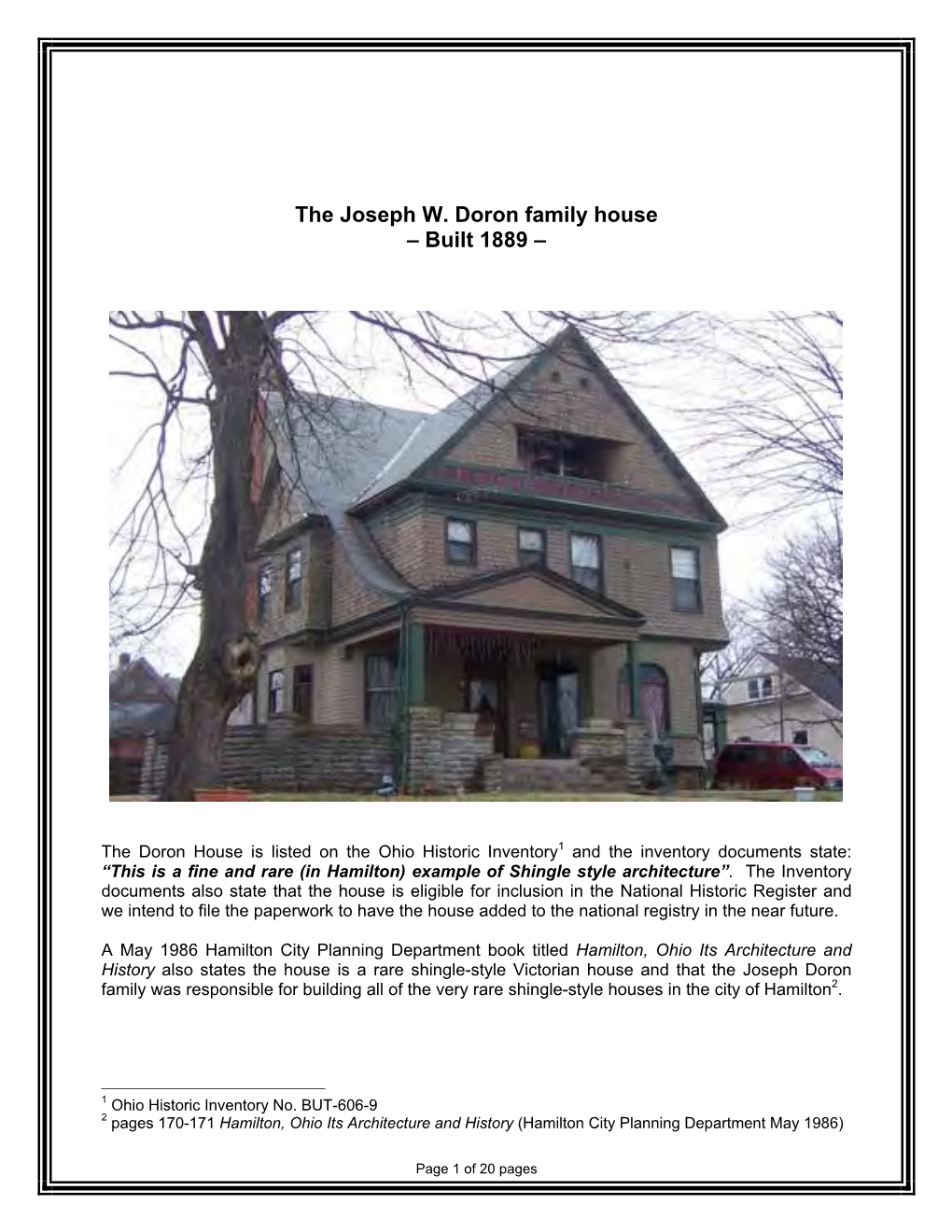 The Joseph W. Doron Family House – Built 1889 –
