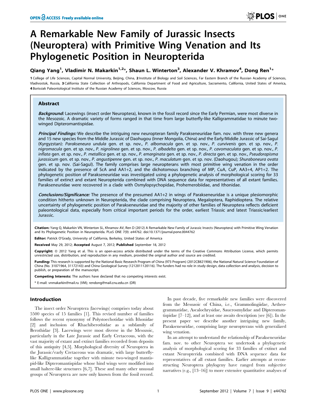 With Primitive Wing Venation and Its Phylogenetic Position in Neuropterida