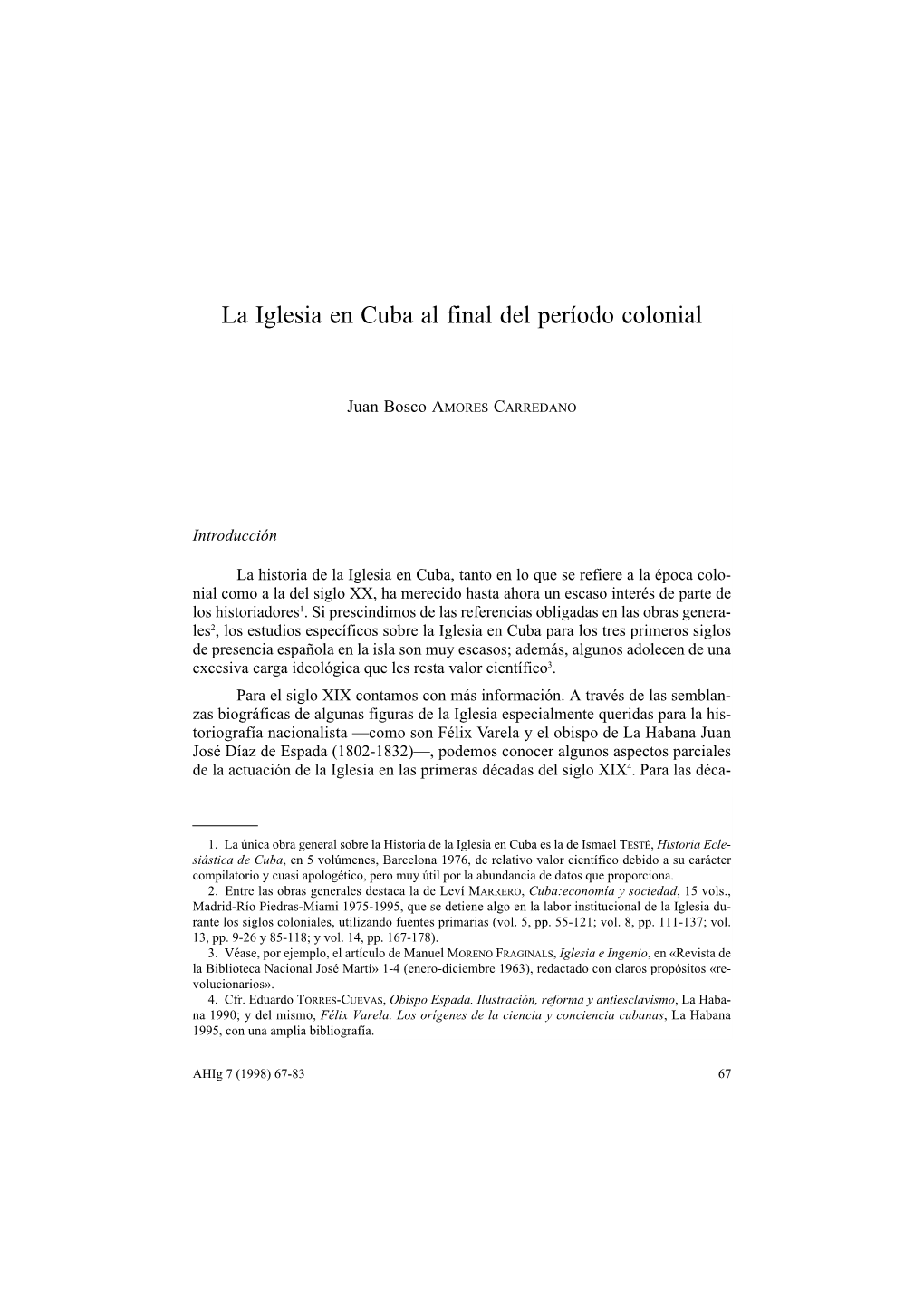 La Iglesia En Cuba Al Final Del Período Colonial