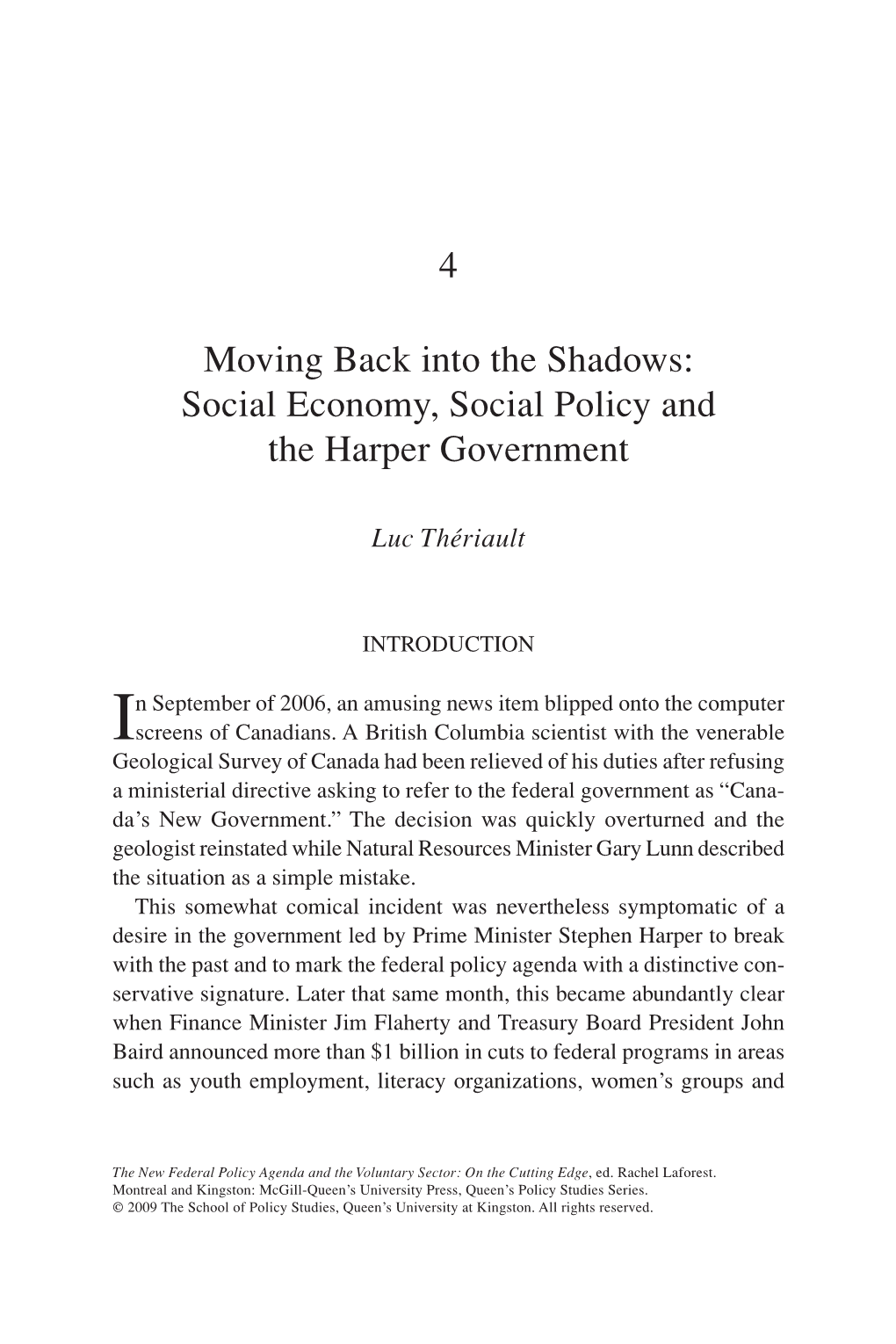 Social Economy and the Conservative Government