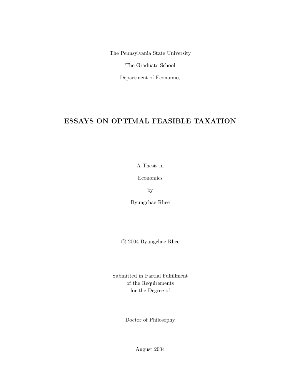 Essays on Optimal Feasible Taxation