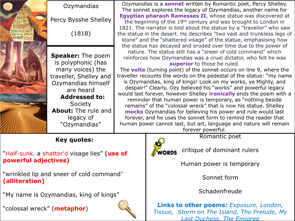 Ozymandias Percy Bysshe Shelley (1818) Speaker