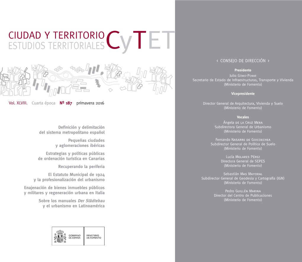 Ciudad Y Territorio Estudios Territoriales, C Y TET Nº 187