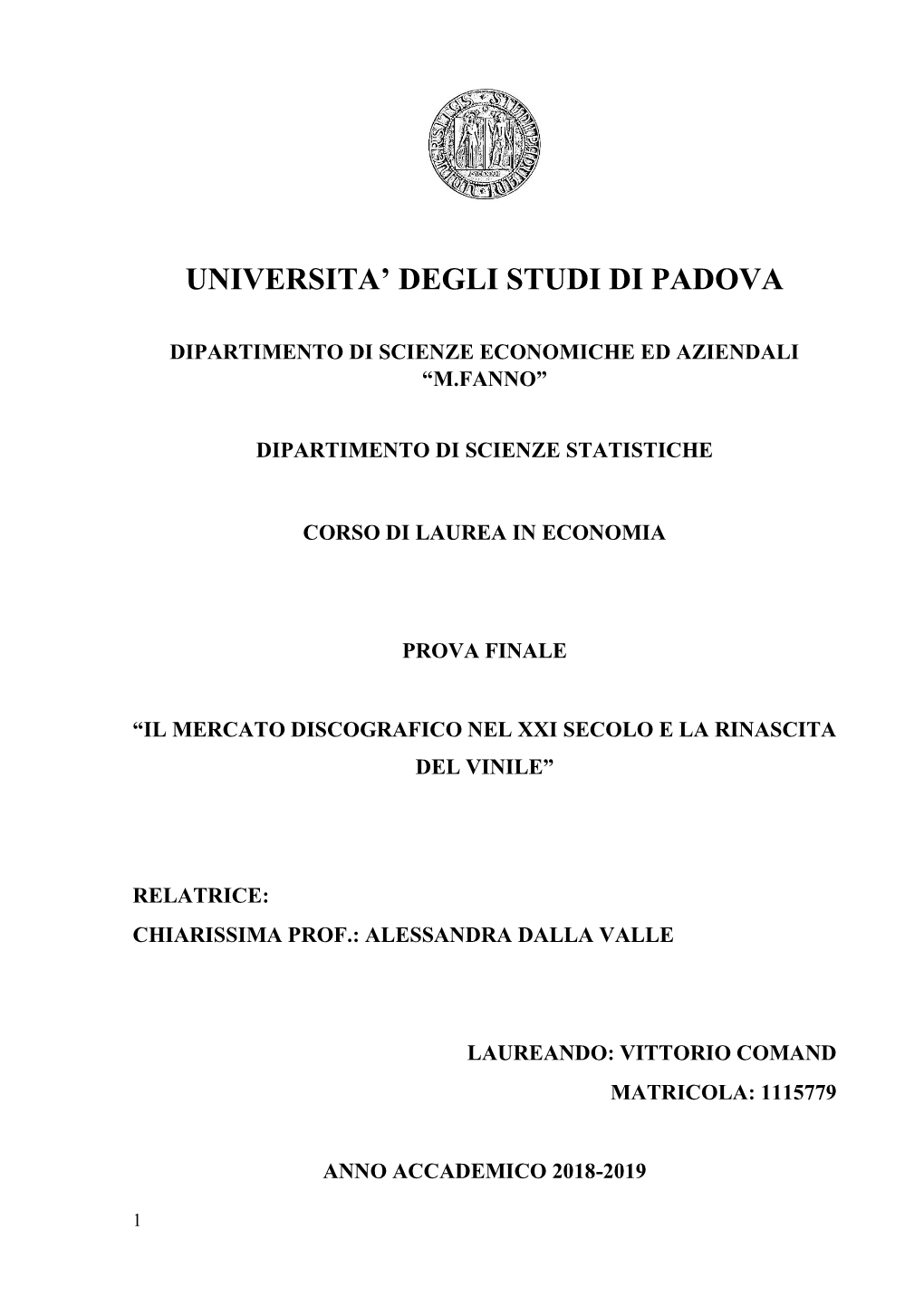 Universita' Degli Studi Di Padova