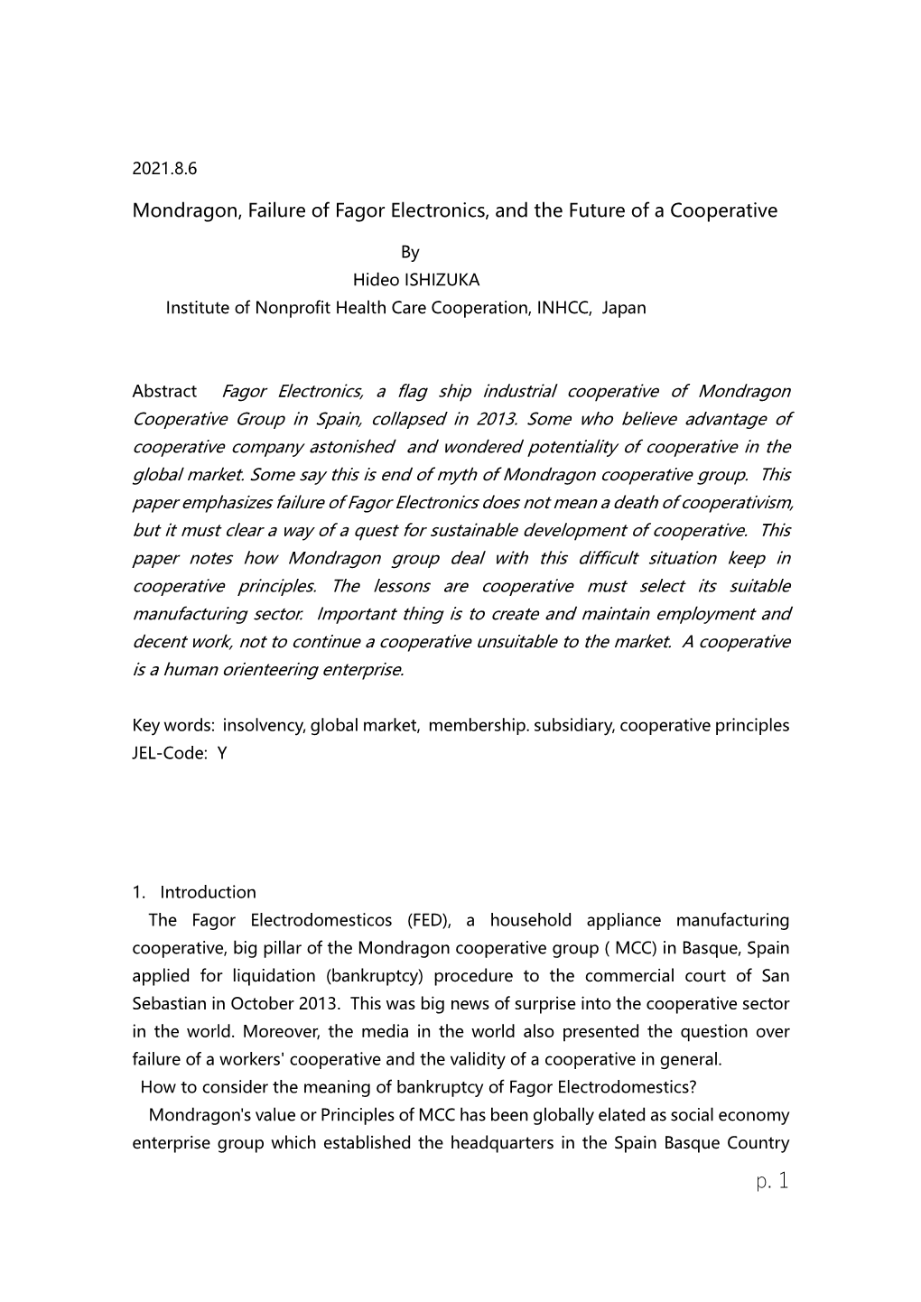 Mondragon, Failure of Fagor Electronics, and the Future of a Cooperative