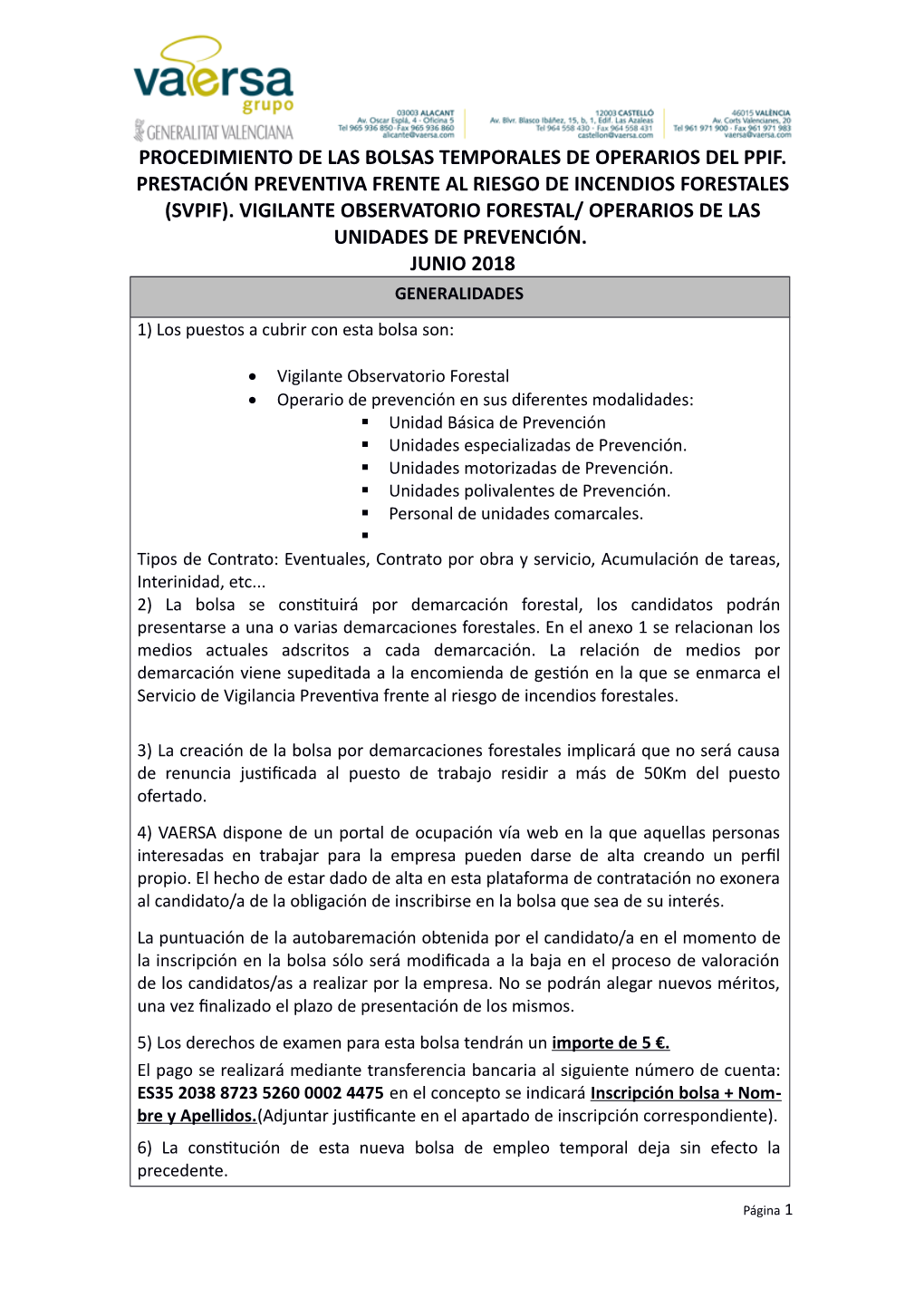 Procedimiento De Las Bolsas Temporales De Operarios Del Ppif. Prestación Preventiva Frente Al Riesgo De Incendios Forestales (Svpif)