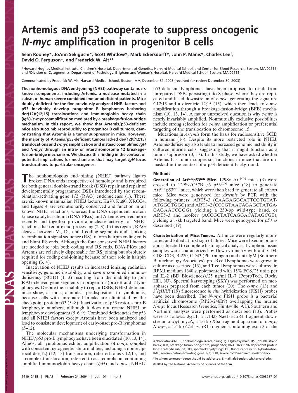 Artemis and P53 Cooperate to Suppress Oncogenic N-Myc Amplification in Progenitor B Cells