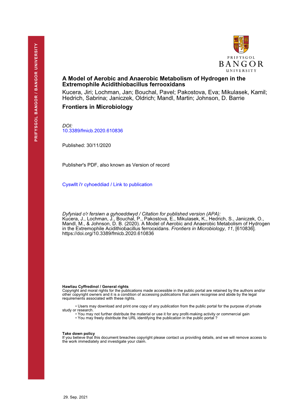 A Model of Aerobic and Anaerobic Metabolism of Hydrogen in the Extremophile Acidithiobacillus Ferrooxidans